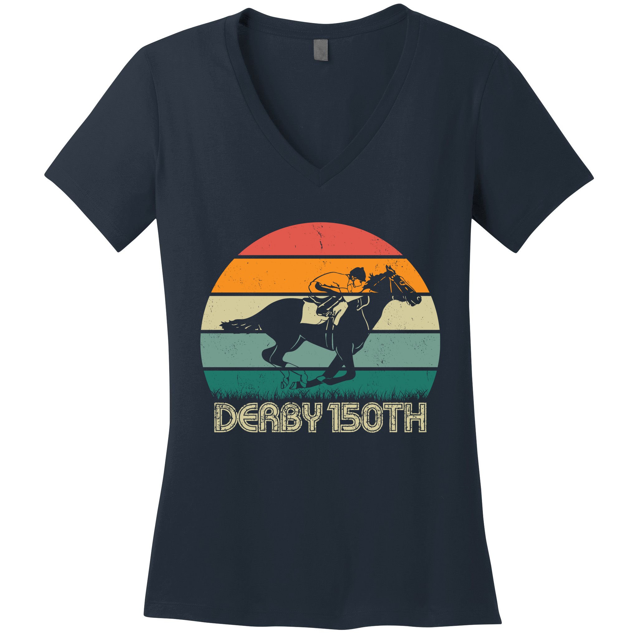 Retro Derby 150th Horse Racing Vintage Sunset Women's V-Neck T-Shirt