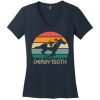 Retro Derby 150th Horse Racing Vintage Sunset Women's V-Neck T-Shirt