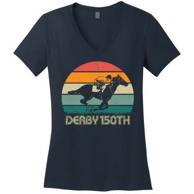 Retro Derby 150th Horse Racing Vintage Sunset Women's V-Neck T-Shirt