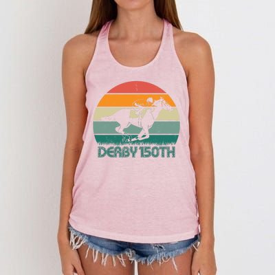 Retro Derby 150th Horse Racing Vintage Sunset Women's Knotted Racerback Tank