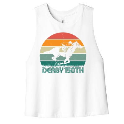 Retro Derby 150th Horse Racing Vintage Sunset Women's Racerback Cropped Tank