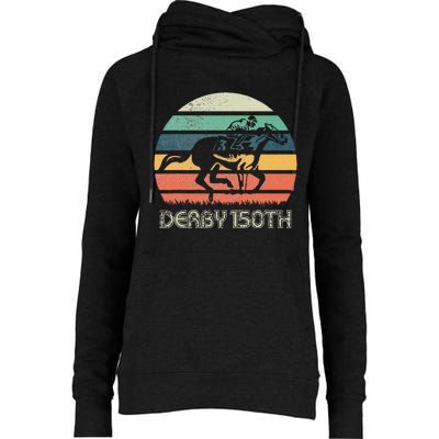 Retro Derby 150th Running Horse Racing Womens Funnel Neck Pullover Hood