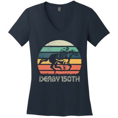 Retro Derby 150th Running Horse Racing Women's V-Neck T-Shirt