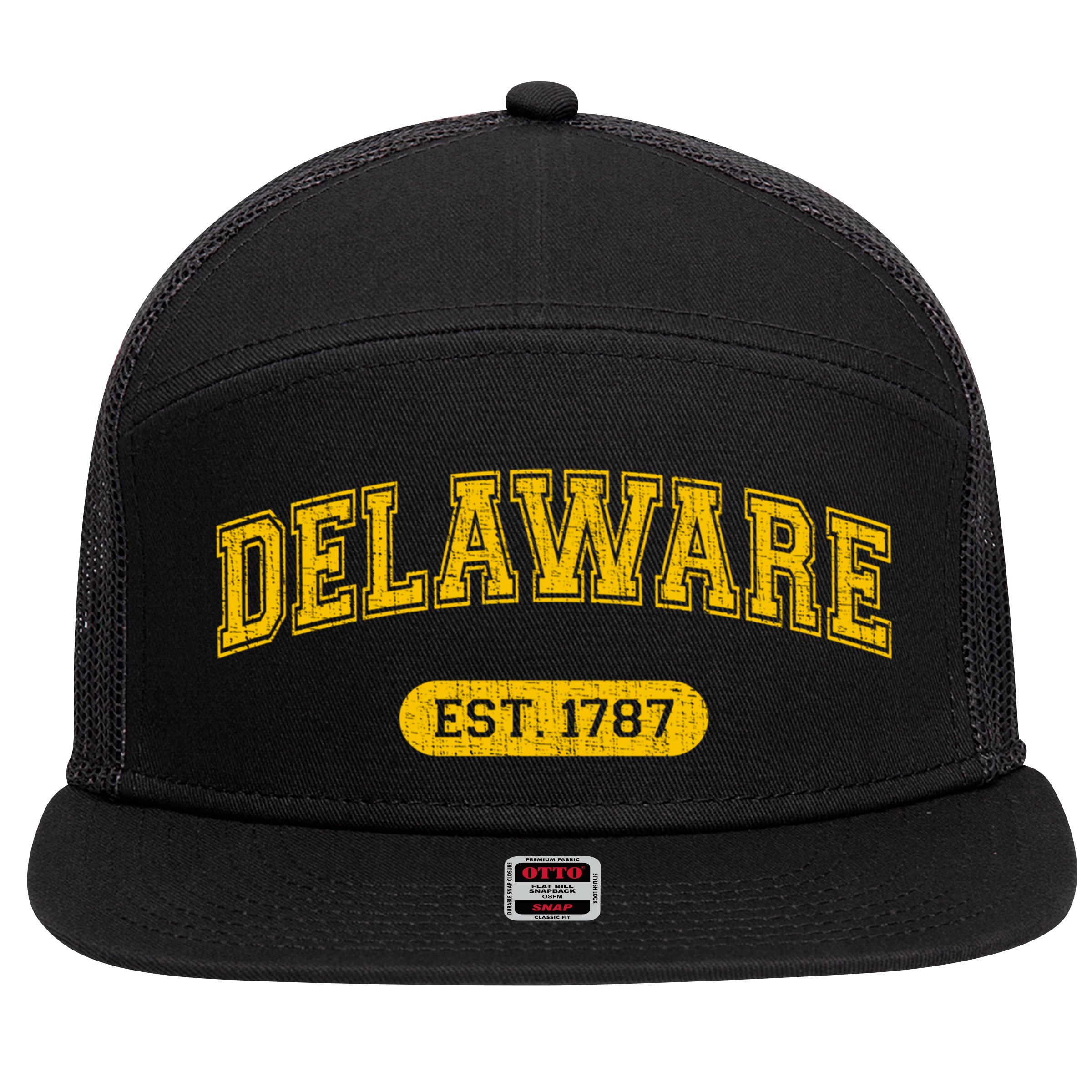 Retro Delaware 1787 Distressed Gift 7 Panel Mesh Trucker Snapback Hat