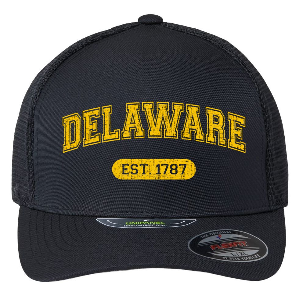 Retro Delaware 1787 Distressed Gift Flexfit Unipanel Trucker Cap