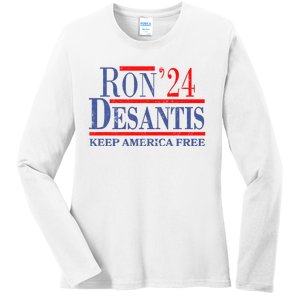 Ron DeSantis 2024 Keep America Free Ladies Long Sleeve Shirt