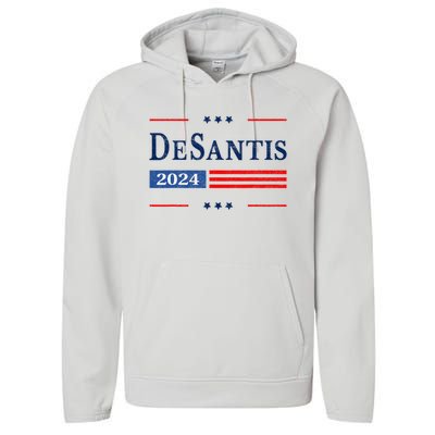 Ron Desantis 2024 For President American Flag Vintage Pro Performance Fleece Hoodie