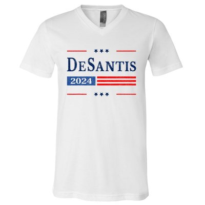 Ron Desantis 2024 For President American Flag Vintage Pro V-Neck T-Shirt