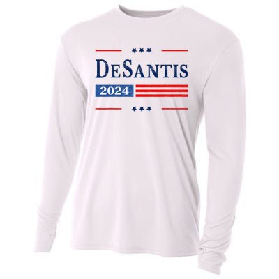 Ron Desantis 2024 For President American Flag Vintage Pro Cooling Performance Long Sleeve Crew