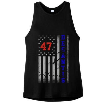 Ron Desantis 2024 American Flag Vintage Faded Distressed Ladies PosiCharge Tri-Blend Wicking Tank
