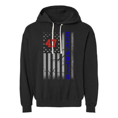 Ron Desantis 2024 American Flag Vintage Faded Distressed Garment-Dyed Fleece Hoodie