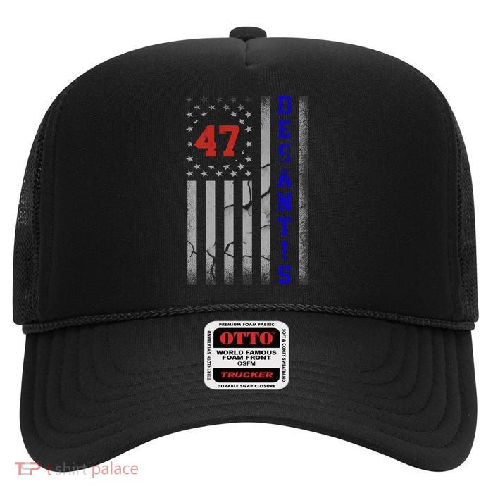 Ron Desantis 2024 American Flag Vintage Faded Distressed High Crown Mesh Back Trucker Hat