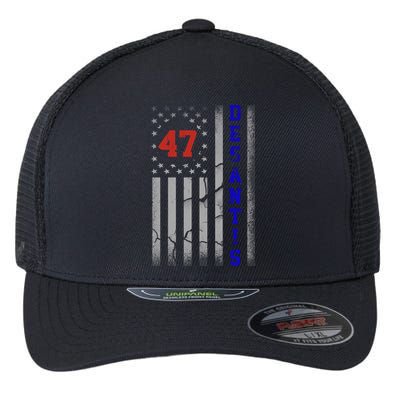 Ron Desantis 2024 American Flag Vintage Faded Distressed Flexfit Unipanel Trucker Cap