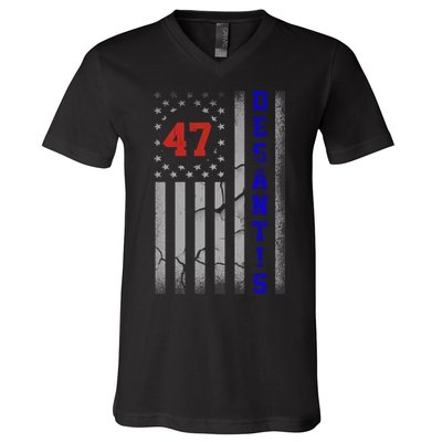Ron Desantis 2024 American Flag Vintage Faded Distressed V-Neck T-Shirt
