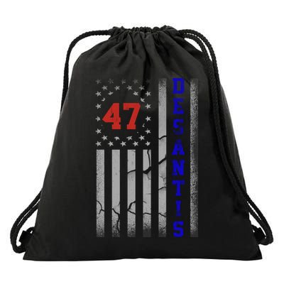 Ron Desantis 2024 American Flag Vintage Faded Distressed Drawstring Bag