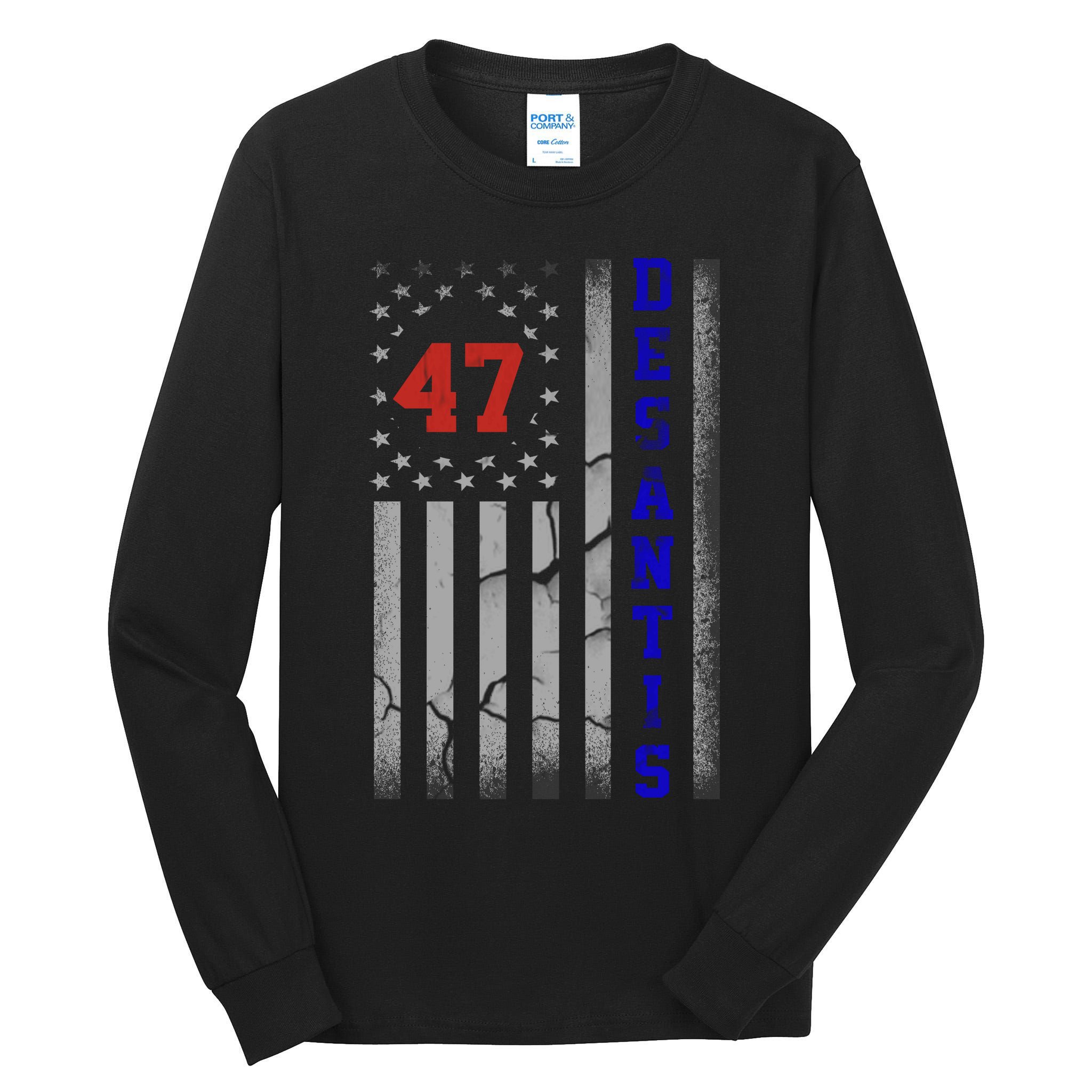 Ron Desantis 2024 American Flag Vintage Faded Distressed Tall Long Sleeve T-Shirt