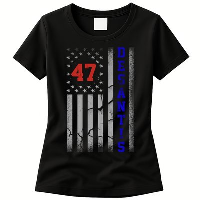 Ron Desantis 2024 American Flag Vintage Faded Distressed Womens T-Shirt