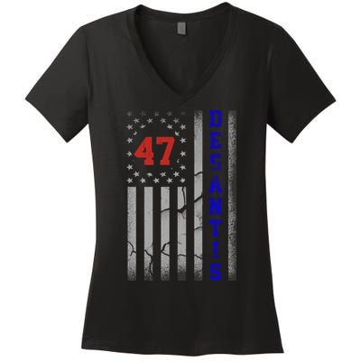Ron Desantis 2024 American Flag Vintage Faded Distressed Women's V-Neck T-Shirt