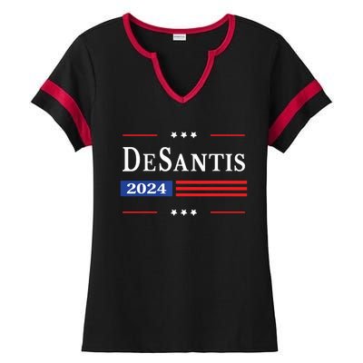 Ron Desantis 2024 For President American Flag Vintage Pro Ladies Halftime Notch Neck Tee