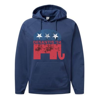 Ron Desantis 2024 For President American Flag Vintage Pro Performance Fleece Hoodie