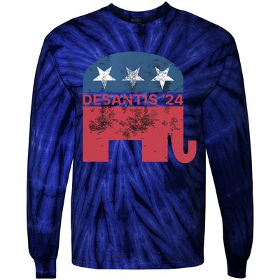 Ron Desantis 2024 For President American Flag Vintage Pro Tie-Dye Long Sleeve Shirt