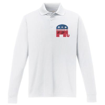 Ron Desantis 2024 For President American Flag Vintage Pro Performance Long Sleeve Polo