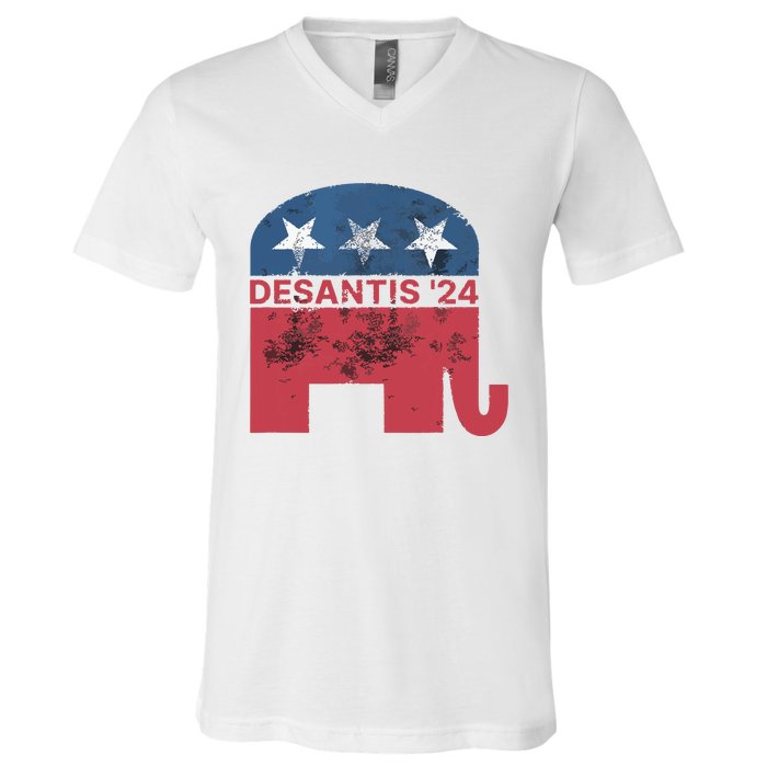 Ron Desantis 2024 For President American Flag Vintage Pro V-Neck T-Shirt