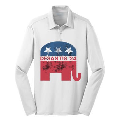 Ron Desantis 2024 For President American Flag Vintage Pro Silk Touch Performance Long Sleeve Polo