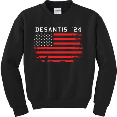 RON DESANTIS 2024 DeSantis 24 Red USA Flag Kids Sweatshirt