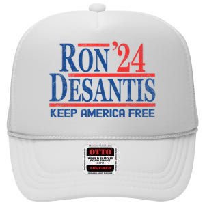 Ron DeSantis 2024 Keep America Free High Crown Mesh Back Trucker Hat