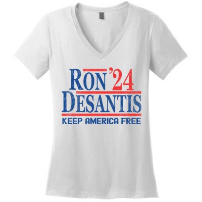 Ron DeSantis 2024 Keep America Free Women's V-Neck T-Shirt