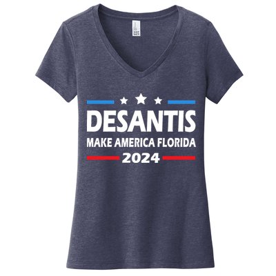 Ron DeSantis 2024 Make America Florida US Flag 2024 Election Desantis Florida Women's V-Neck T-Shirt