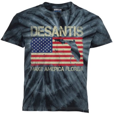 Ron DeSantis 2024 Make America Florida Vintage US Flag Kids Tie-Dye T-Shirt