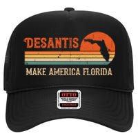 Ron DeSantis 2024 Make America Florida Vintage US Flag High Crown Mesh Back Trucker Hat