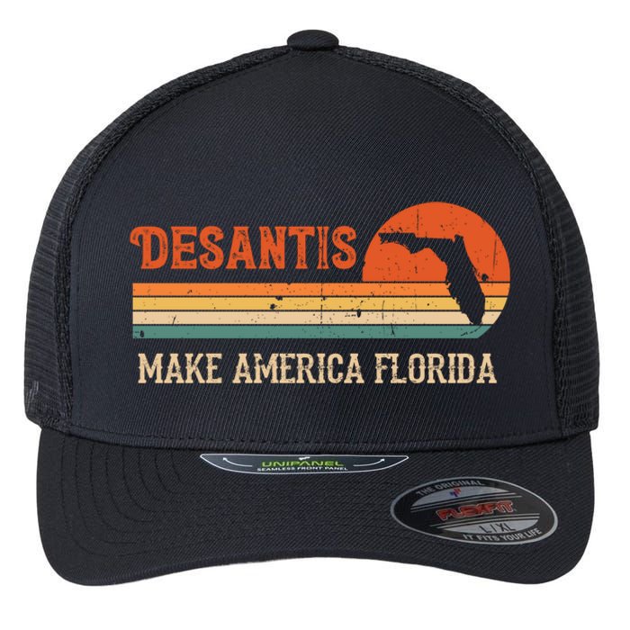 Ron DeSantis 2024 Make America Florida Vintage US Flag Flexfit Unipanel Trucker Cap