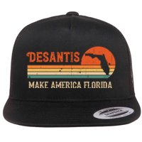 Ron DeSantis 2024 Make America Florida Vintage US Flag Flat Bill Trucker Hat