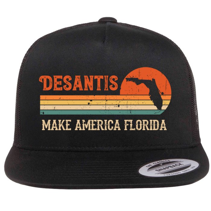 Ron DeSantis 2024 Make America Florida Vintage US Flag Flat Bill Trucker Hat