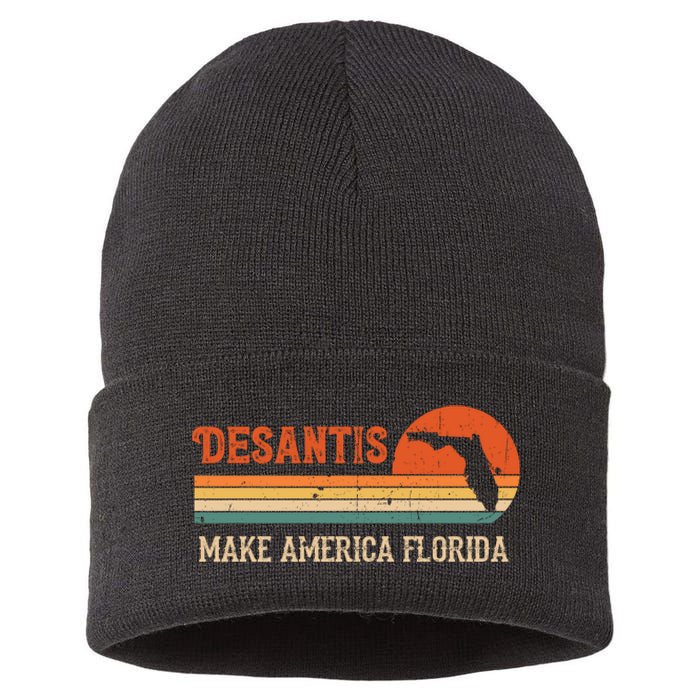 Ron DeSantis 2024 Make America Florida Vintage US Flag Sustainable Knit Beanie