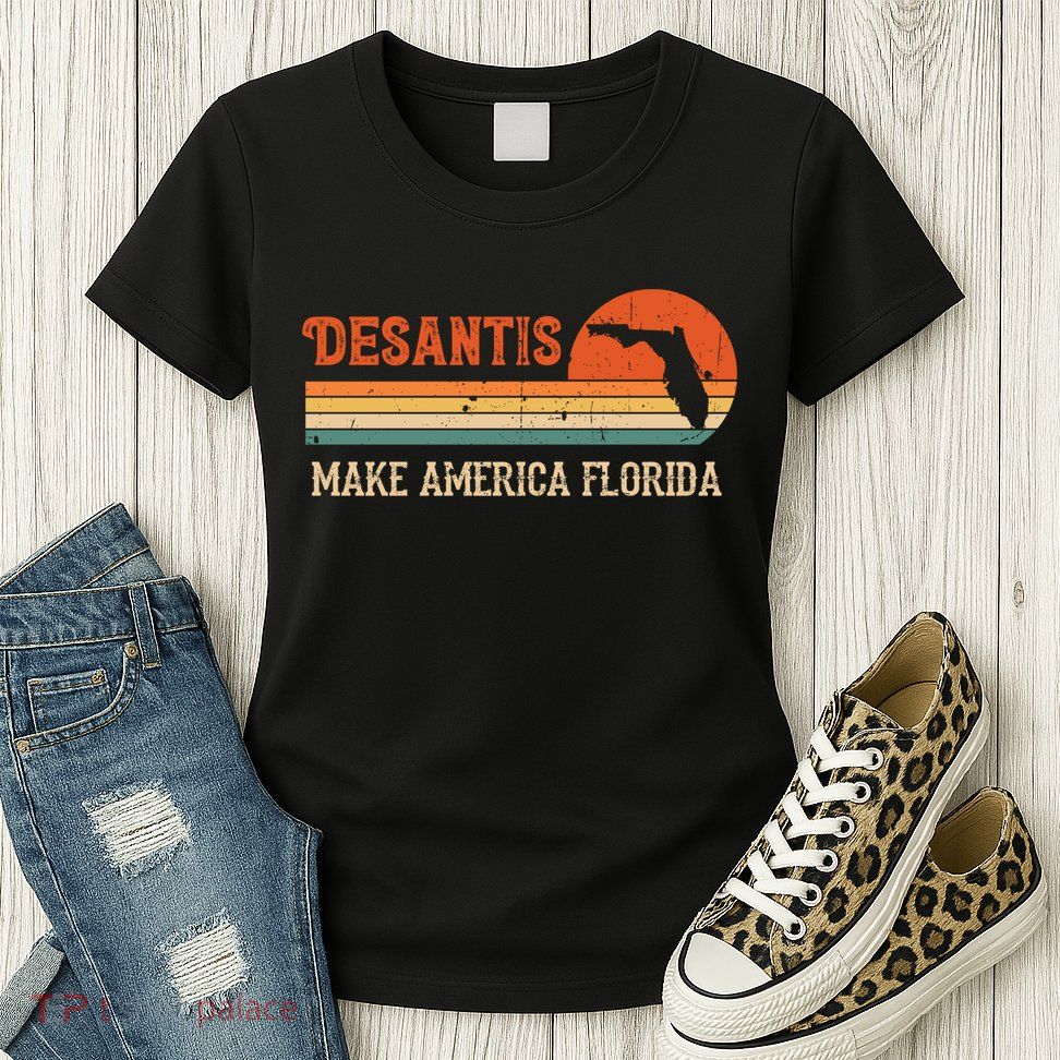Ron DeSantis 2024 Make America Florida Vintage US Flag Womens T-Shirt