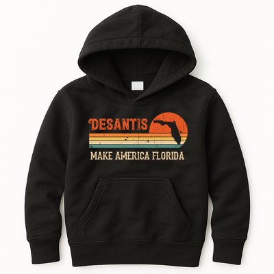 Ron DeSantis 2024 Make America Florida Vintage US Flag Kids Hoodie