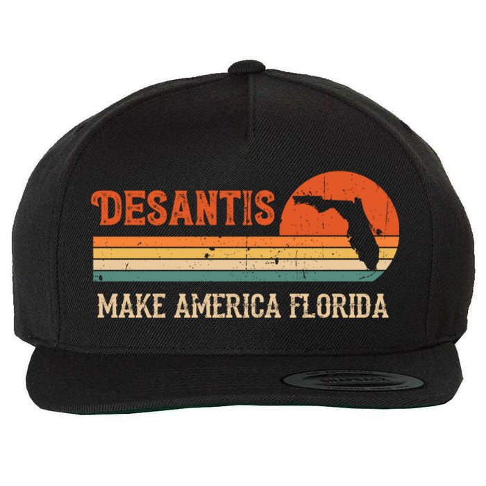 Ron DeSantis 2024 Make America Florida Vintage US Flag Wool Snapback Cap