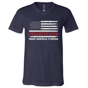 Ron DeSantis 2024 Make America Florida US Flag 2024 Election Desantis Florida V-Neck T-Shirt