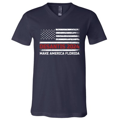 Ron DeSantis 2024 Make America Florida US Flag 2024 Election Desantis Florida V-Neck T-Shirt