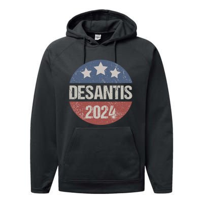 Ron Desantis 2024 Vintage & Distressed DeSantis For President In 2024 Performance Fleece Hoodie