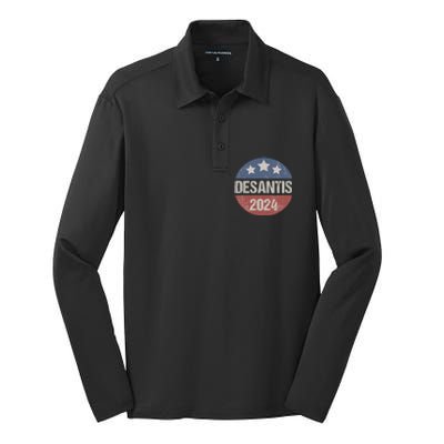 Ron Desantis 2024 Vintage & Distressed DeSantis For President In 2024 Silk Touch Performance Long Sleeve Polo