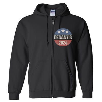 Ron Desantis 2024 Vintage & Distressed DeSantis For President In 2024 Full Zip Hoodie