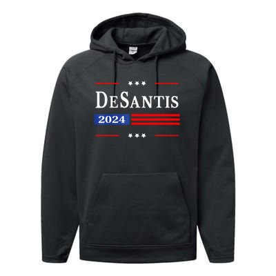 Ron Desantis 2024 For President American Flag Vintage Pro Performance Fleece Hoodie