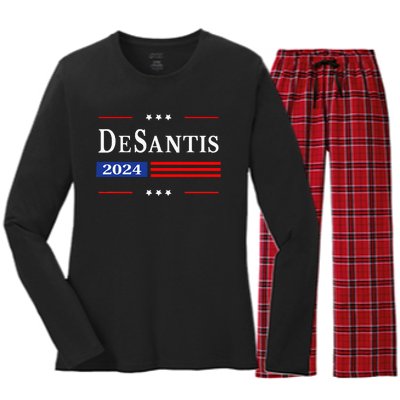 Ron Desantis 2024 For President American Flag Vintage Pro Women's Long Sleeve Flannel Pajama Set 