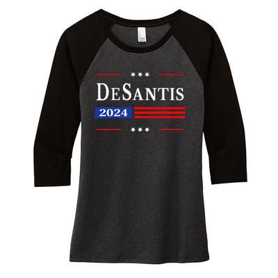 Ron Desantis 2024 For President American Flag Vintage Pro Women's Tri-Blend 3/4-Sleeve Raglan Shirt