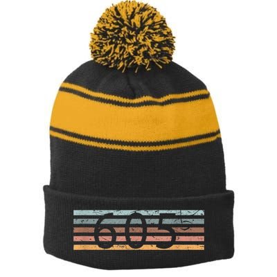 Retro Distressed 605 Area Code Sioux Falls South Dakota SD Stripe Pom Pom Beanie